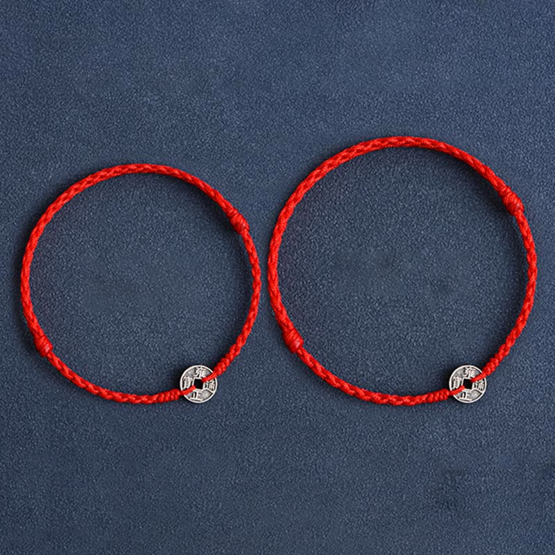Pulsera trenzada de plata de Buddha Stones , hilo rojo, protección de la suerte