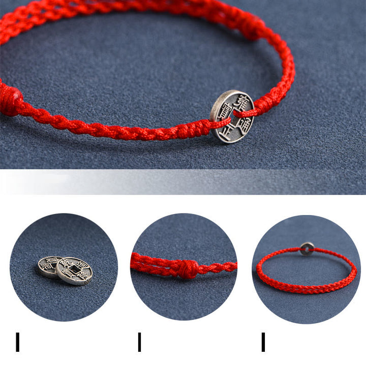 Pulsera trenzada de plata de Buddha Stones , hilo rojo, protección de la suerte