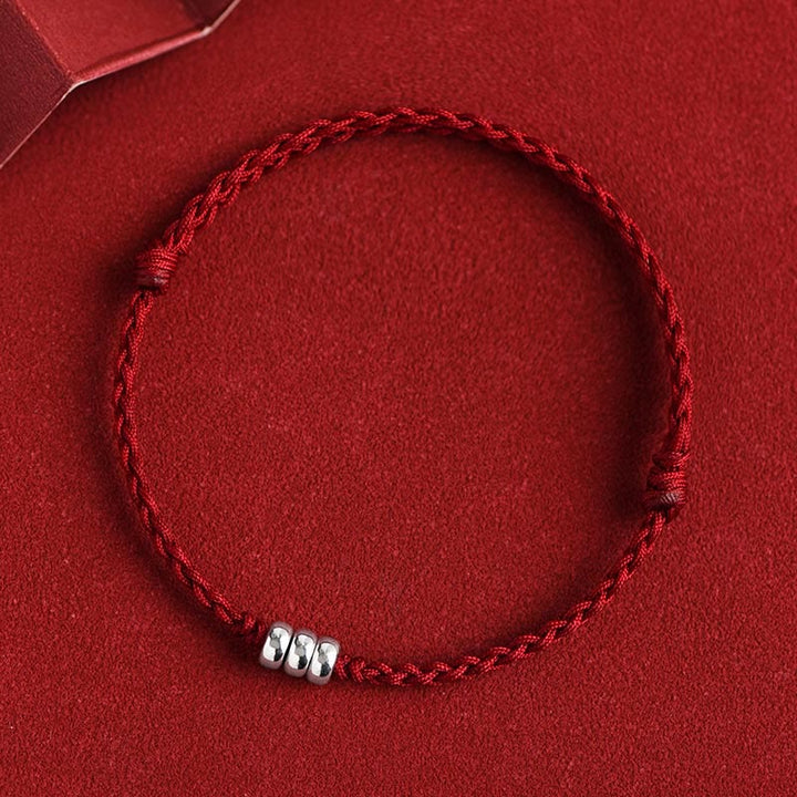 Pulsera trenzada para tobillo con cuentas de plata de ley 925 y Buddha Stones que protegen la suerte - Cuerda de color rojo oscuro - Pulsera (circunferencia de la muñeca: 15-20 cm) - image 1