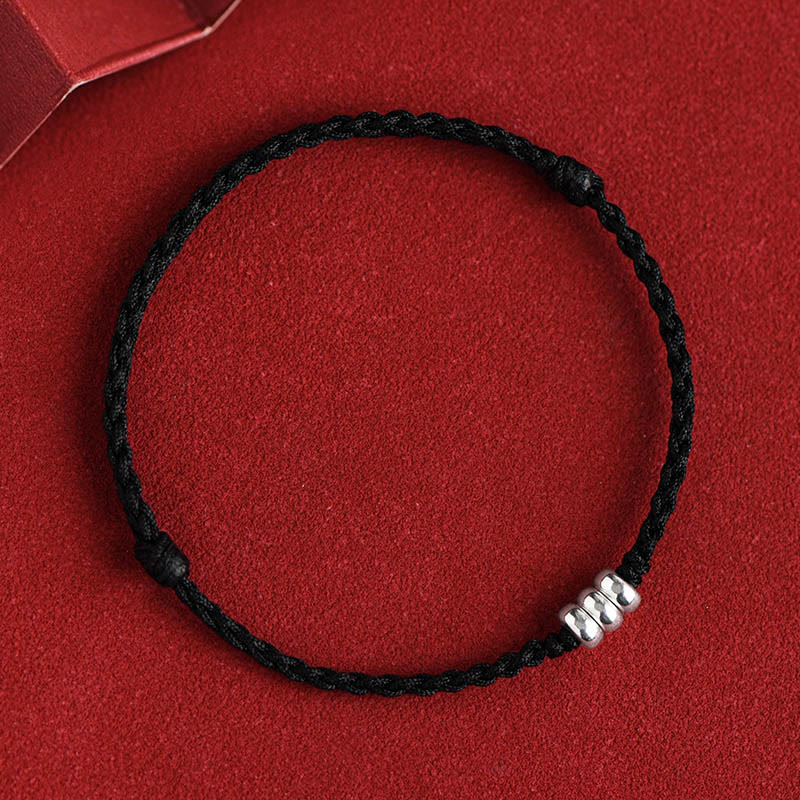 Pulsera trenzada para tobillo con cuentas de plata de ley 925 y Buddha Stones que protegen la suerte - Cuerda negra - Tobillera (Circunferencia 18-30 cm) - image 16