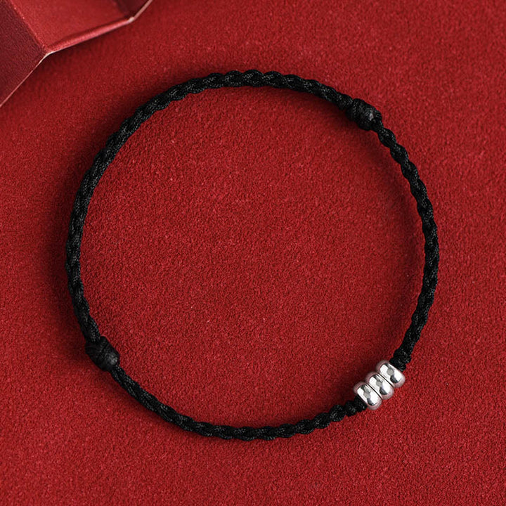 Pulsera trenzada para tobillo con cuentas de plata de ley 925 y Buddha Stones que protegen la suerte - Cuerda negra - Tobillera (Circunferencia 18-30 cm) - image 16