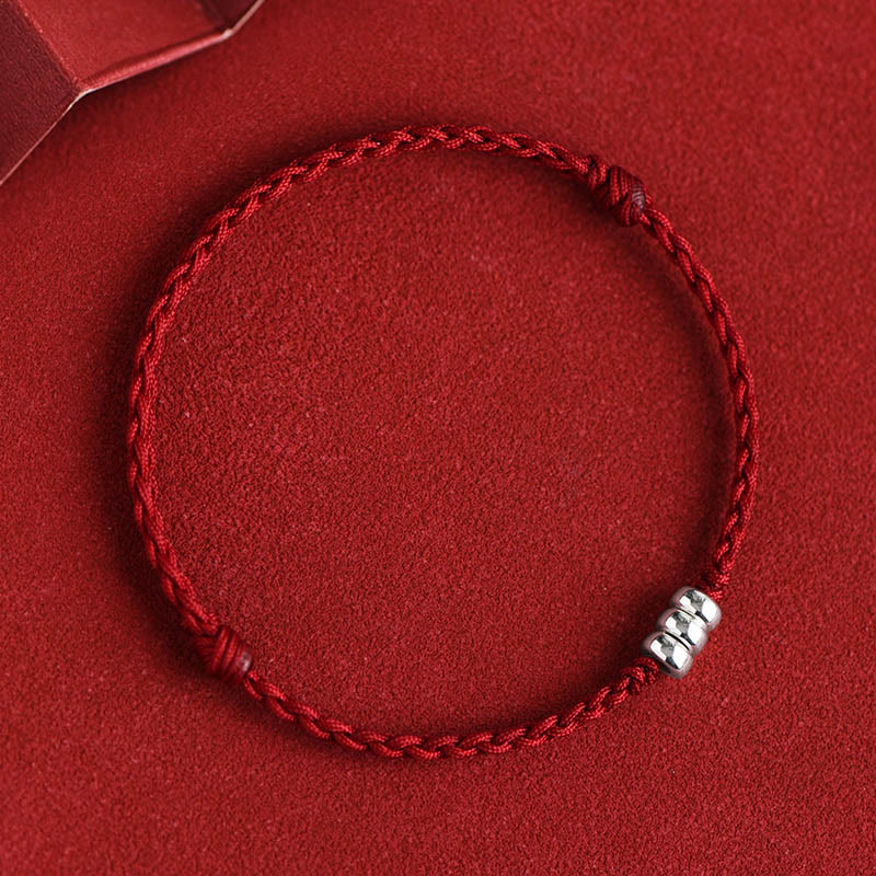 Pulsera trenzada para tobillo con cuentas de plata de ley 925 y Buddha Stones que protegen la suerte - Cuerda de color rojo oscuro - Tobillera (Circunferencia 18-30 cm) - image 2