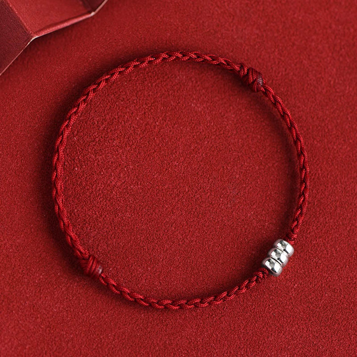 Pulsera trenzada para tobillo con cuentas de plata de ley 925 y Buddha Stones que protegen la suerte - Cuerda de color rojo oscuro - Tobillera (Circunferencia 18-30 cm) - image 2