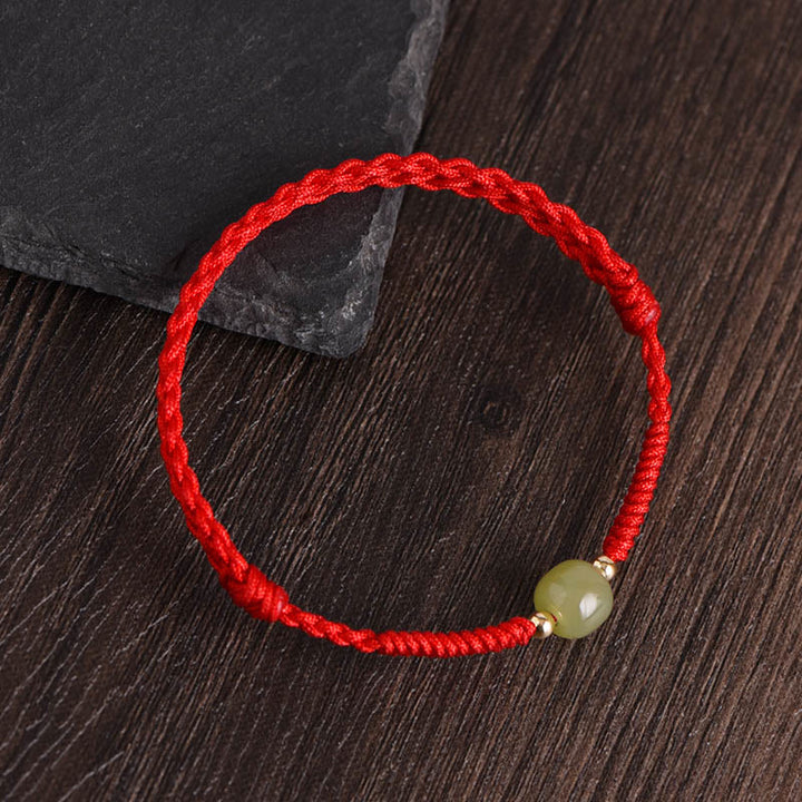 Pulsera trenzada para tobillo con cuentas de oro 999 y jade hetiano natural de Buddha Stones - Cuerda roja - Cuentas de jade Hetian con oro de 14k - Tobillera (circunferencia 17-30 cm) - image 10