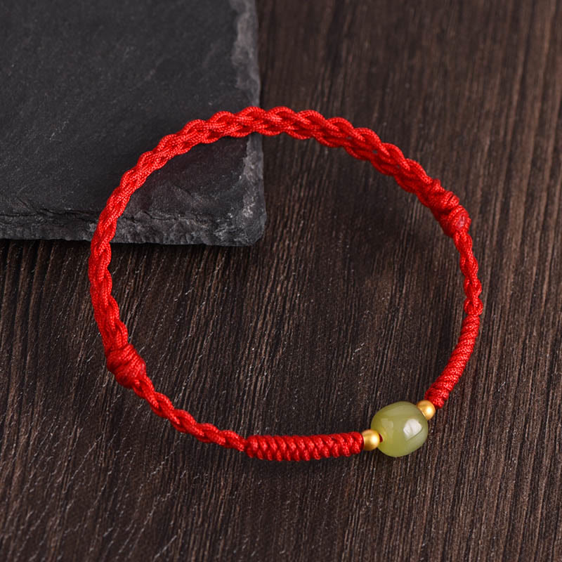 Pulsera trenzada para tobillo con cuentas de oro 999 y jade hetiano natural de Buddha Stones - Cuerda roja - Cuentas de oro de jade Hetian 999 - Tobillera (circunferencia 17-30 cm) - image 11