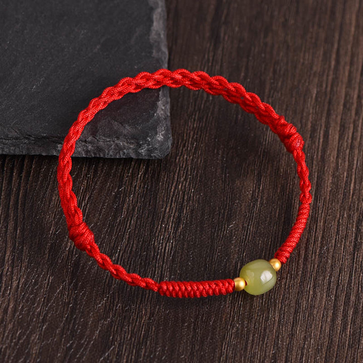 Pulsera trenzada para tobillo con cuentas de oro 999 y jade hetiano natural de Buddha Stones - Cuerda roja - Cuentas de oro de jade Hetian 999 - Tobillera (circunferencia 17-30 cm) - image 11