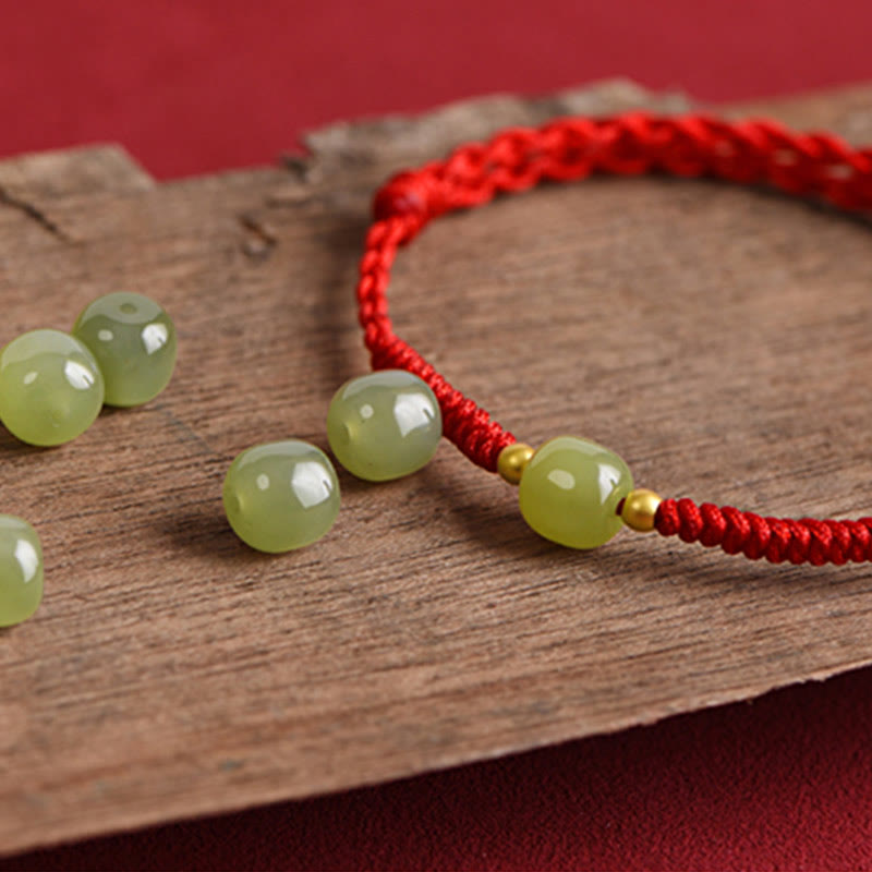 Pulsera trenzada para tobillo con cuentas de oro 999 y jade hetiano natural de Buddha Stones - image 16