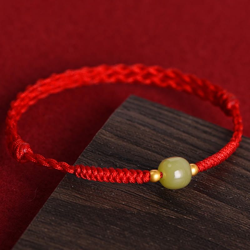 Pulsera trenzada para tobillo con cuentas de oro 999 y jade hetiano natural de Buddha Stones - image 18