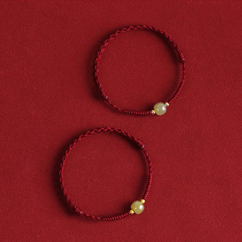 Pulsera trenzada para tobillo con cuentas de oro 999 y jade hetiano natural de Buddha Stones - image 4