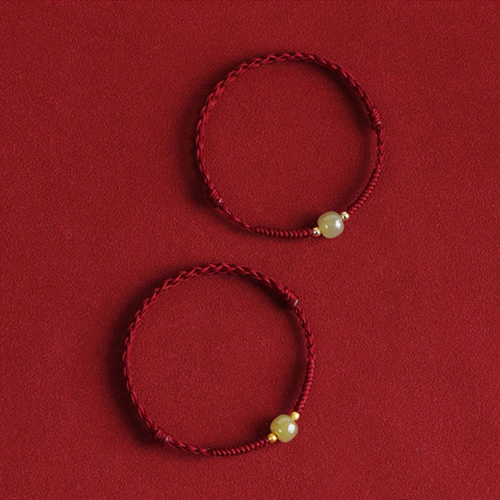 Pulsera trenzada para tobillo con cuentas de oro 999 y jade hetiano natural de Buddha Stones - image 4
