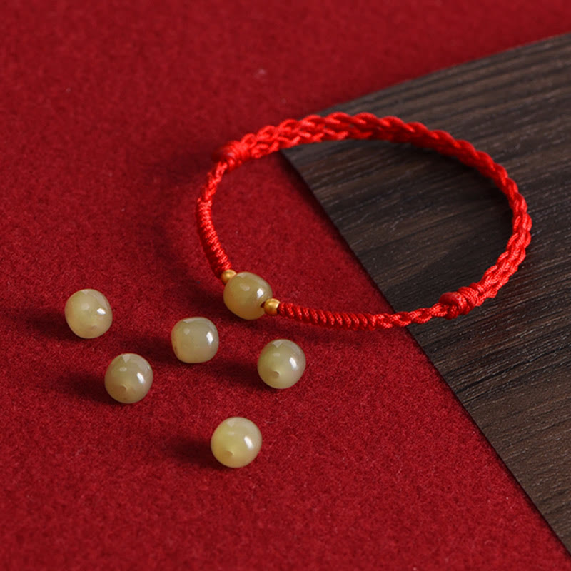 Pulsera trenzada para tobillo con cuentas de oro 999 y jade hetiano natural de Buddha Stones - image 15