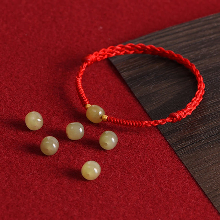Pulsera trenzada para tobillo con cuentas de oro 999 y jade hetiano natural de Buddha Stones - image 15