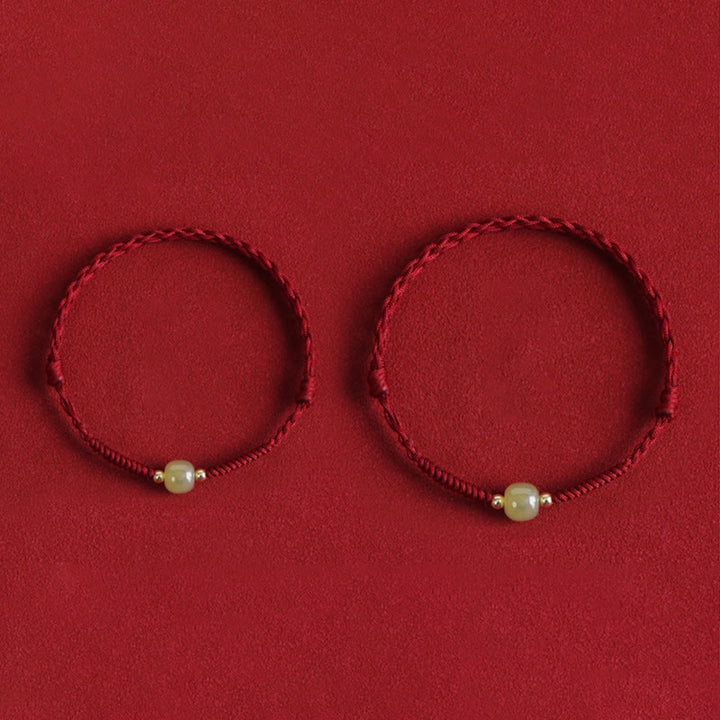 Pulsera trenzada para tobillo con cuentas de oro 999 y jade hetiano natural de Buddha Stones - image 3