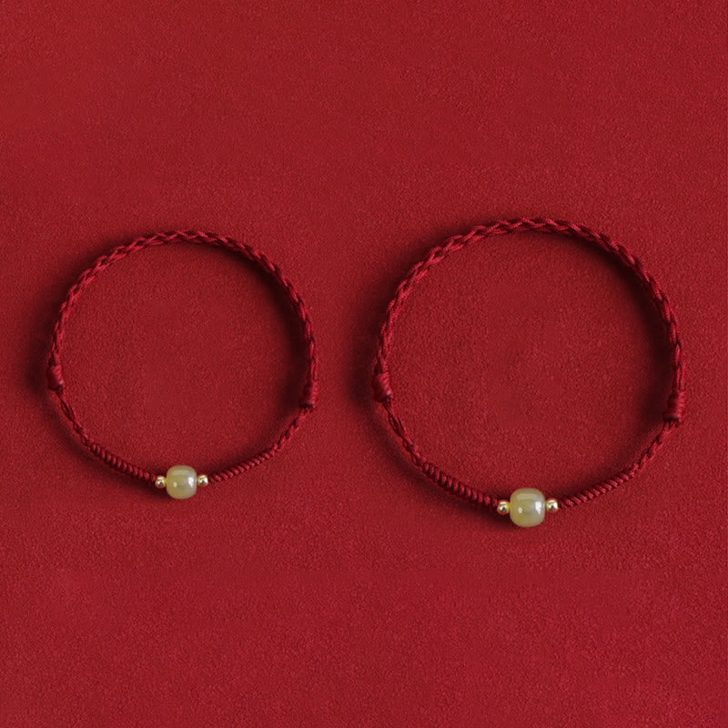 Pulsera trenzada para tobillo con cuentas de oro 999 y jade hetiano natural de Buddha Stones - image 3