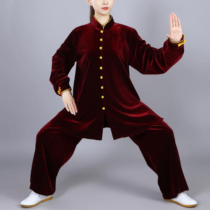 Conjunto de ropa unisex de terciopelo de felpa con Buddha Stones, 2 piezas, otoño e invierno, para meditación, tai chi, qigong y práctica zen - Rojo oscuro - 3XL- APTO PARA US . UK/ AU/UE - XL - image 7