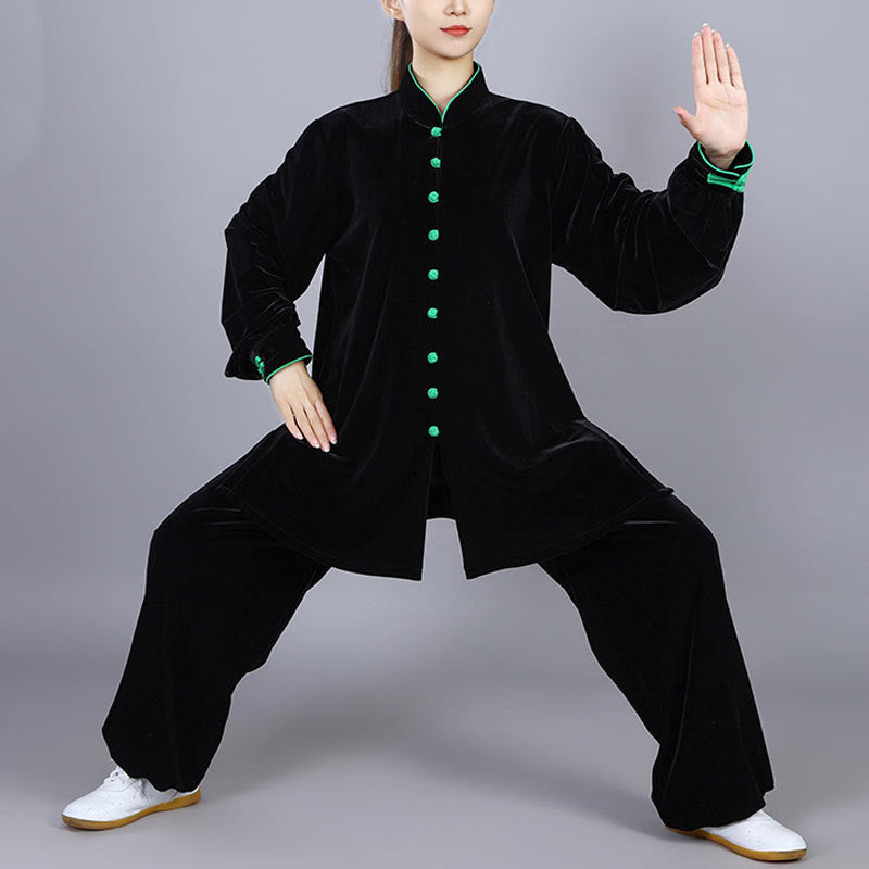 Conjunto de ropa unisex de terciopelo de felpa con Buddha Stones, 2 piezas, otoño e invierno, para meditación, tai chi, qigong y práctica zen - Negro - 3XL- APTO PARA US . UK/ AU/UE - XL - image 0