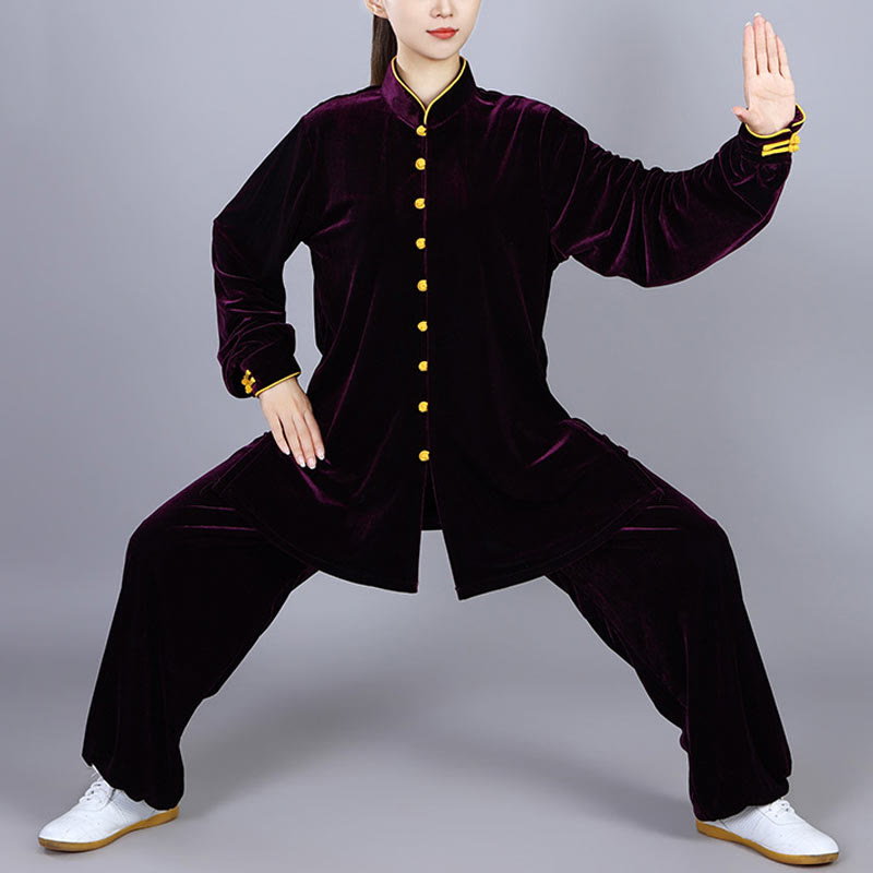 Conjunto de ropa unisex de terciopelo de felpa con Buddha Stones, 2 piezas, otoño e invierno, para meditación, tai chi, qigong y práctica zen - Magenta oscuro - 3XL- APTO PARA US./ UK/AU/ EU- XL - image 16