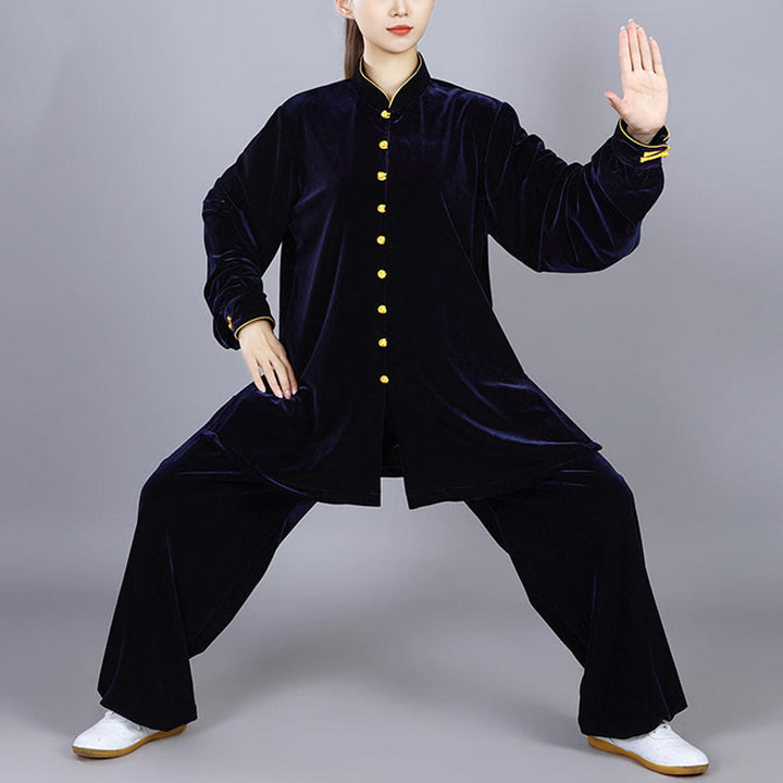Conjunto de ropa unisex de terciopelo de felpa con Buddha Stones, 2 piezas, otoño e invierno, para meditación, tai chi, qigong y práctica zen - Azul medianoche - 3XL- APTO PARA US . UK/ AU/UE - XL - image 13