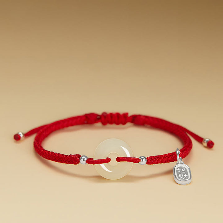 Pulsera trenzada con hebilla de paz y jade hetiano natural con Buddha Stones y protección del carácter Fu