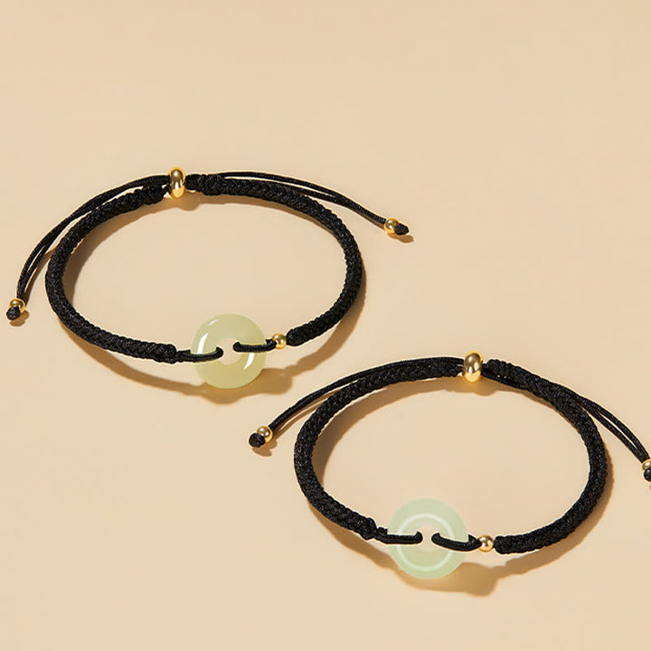 Pulsera trenzada con hebilla de paz y jade hetiano natural con Buddha Stones y protección del carácter Fu