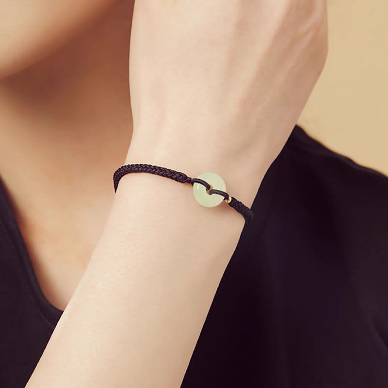 Pulsera trenzada con hebilla de paz y jade hetiano natural con Buddha Stones y protección del carácter Fu