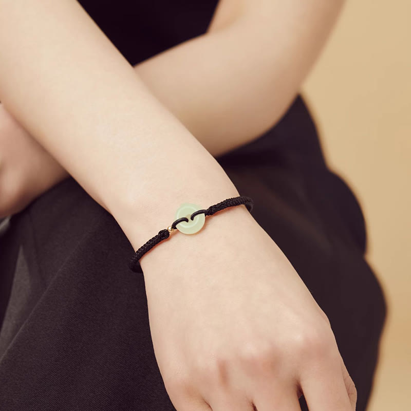 Pulsera trenzada con hebilla de paz y jade hetiano natural con Buddha Stones y protección del carácter Fu