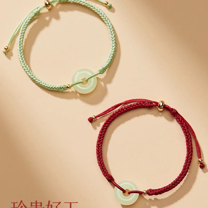 Pulsera trenzada con hebilla de paz y jade hetiano natural con Buddha Stones y protección del carácter Fu