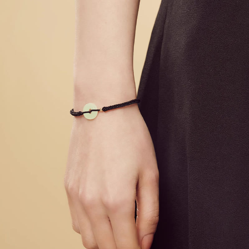 Pulsera trenzada con hebilla de paz y jade hetiano natural con Buddha Stones y protección del carácter Fu