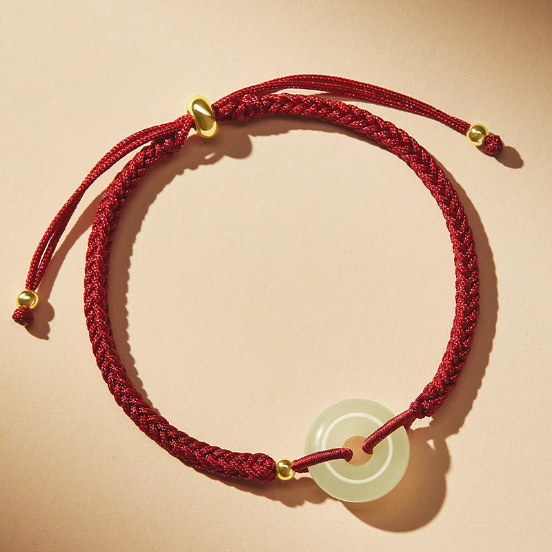 Pulsera trenzada con hebilla de paz y jade hetiano natural con Buddha Stones y protección del carácter Fu