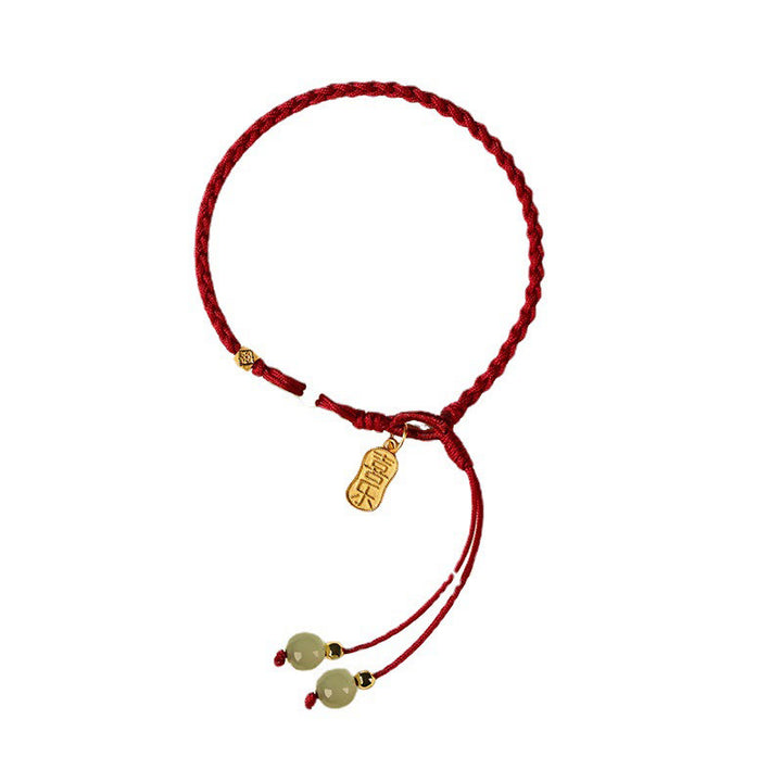Pulsera trenzada de la suerte con hilo rojo y hebilla de paz de jade hetiano natural y Buddha Stones