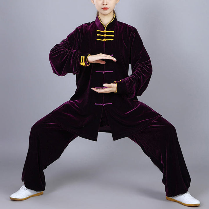 Conjunto de 2 piezas de ropa de terciopelo unisex con botones de rana para meditación y práctica de tai chi y qigong de Buddha Stones para otoño e invierno - image 15
