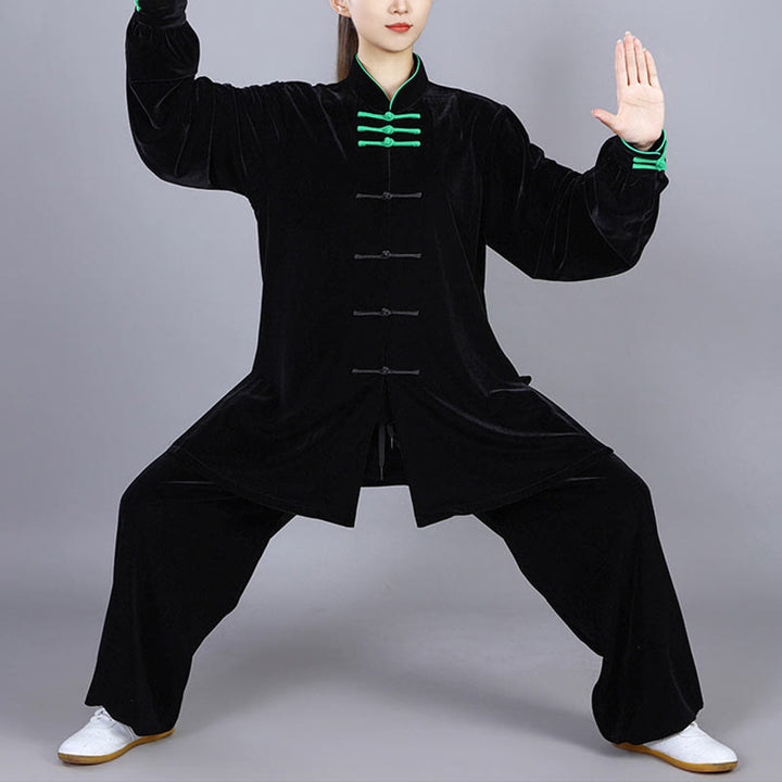 Conjunto de 2 piezas de ropa de terciopelo unisex con botones de rana para meditación y práctica de tai chi y qigong de Buddha Stones para otoño e invierno - image 18