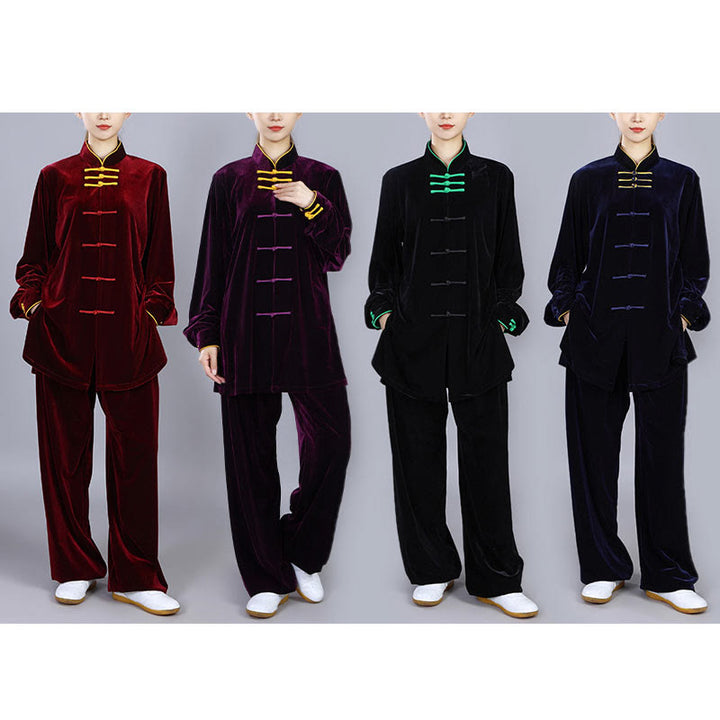 Conjunto de 2 piezas de ropa de terciopelo unisex con botones de rana para meditación y práctica de tai chi y qigong de Buddha Stones para otoño e invierno - image 21