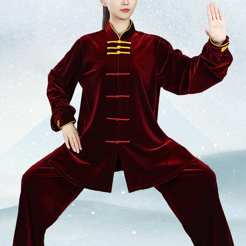 Conjunto de 2 piezas de ropa de terciopelo unisex con botones de rana para meditación y práctica de tai chi y qigong de Buddha Stones para otoño e invierno - image 5