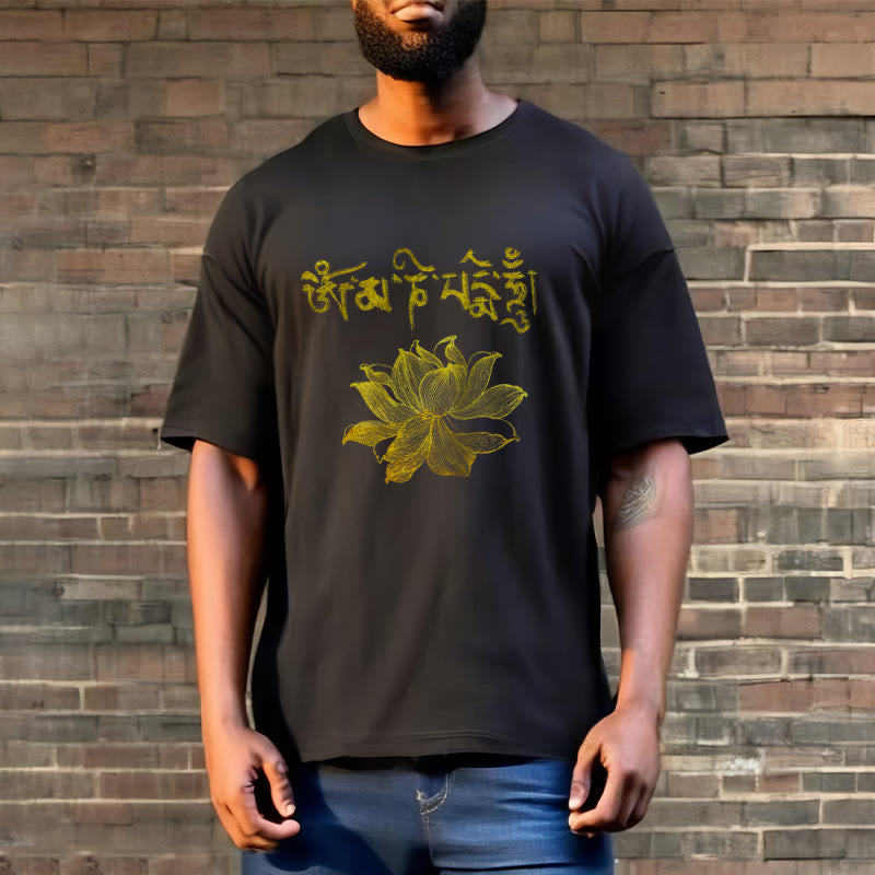Buddha Stones Camiseta sánscrita Golden Lotus - image 1