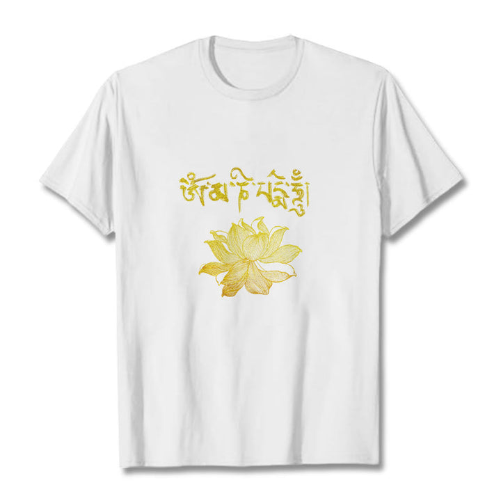 Buddha Stones Camiseta sánscrita Golden Lotus - Blanco - 2XL - image 5