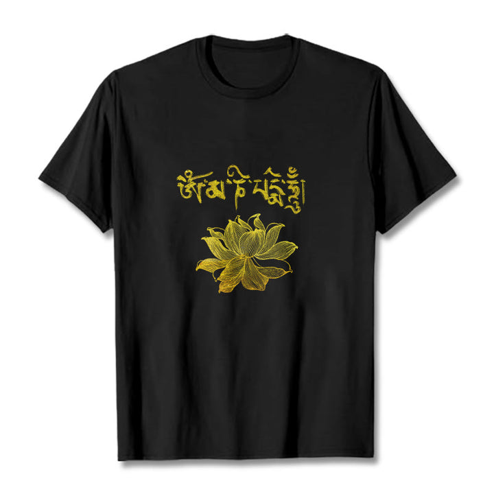 Buddha Stones Camiseta sánscrita Golden Lotus - Negro - 2XL - image 0
