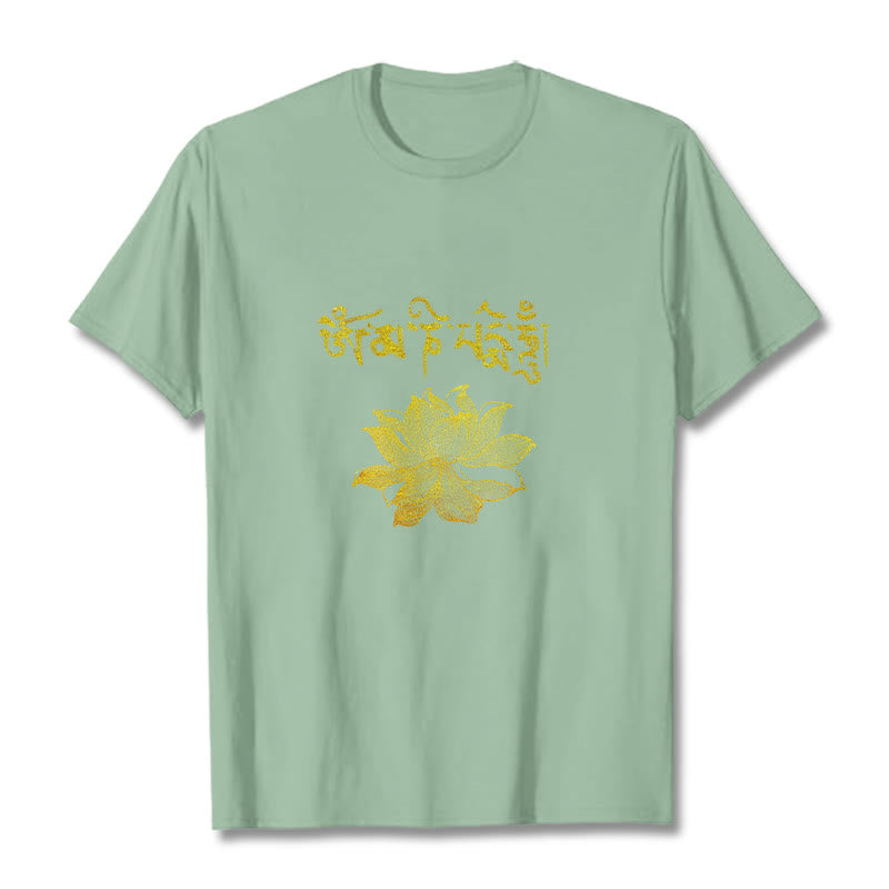 Buddha Stones Camiseta sánscrita Golden Lotus - Verde pálido - 2XL - image 13