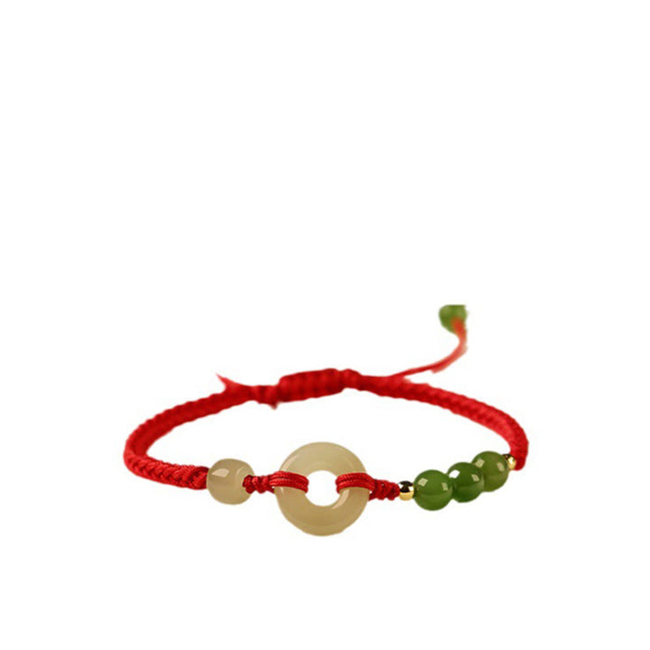 Pulsera de protección de la suerte con hilo rojo y hebilla de paz de jade hetiano natural con Buddha Stones
