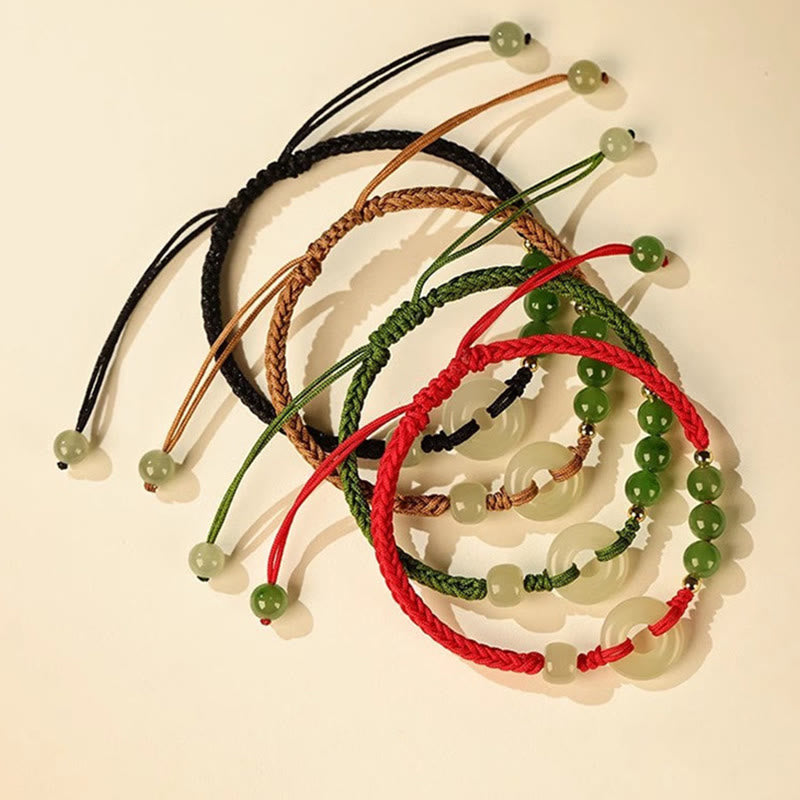 Pulsera de protección de la suerte con hilo rojo y hebilla de paz de jade hetiano natural con Buddha Stones