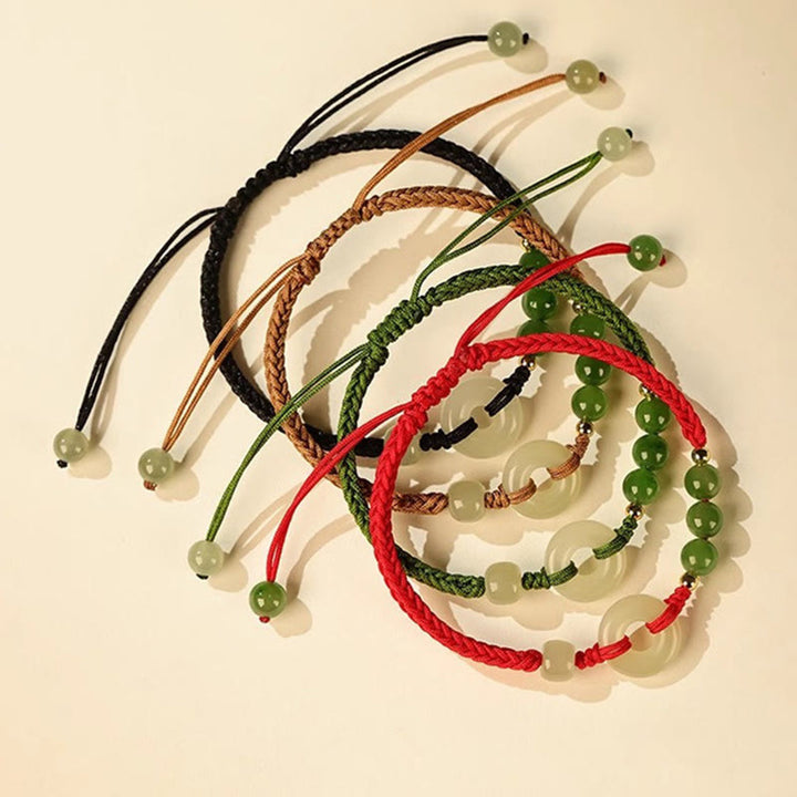 Pulsera de protección de la suerte con hilo rojo y hebilla de paz de jade hetiano natural con Buddha Stones
