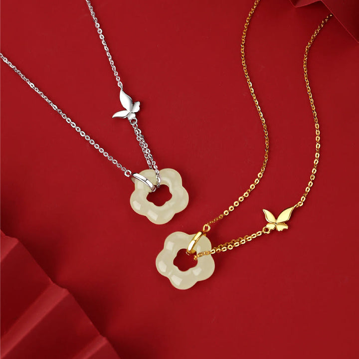 Collar con colgante de plata de ley 925 con Buddha Stones y flor de jade hetiano y mariposa - image 9