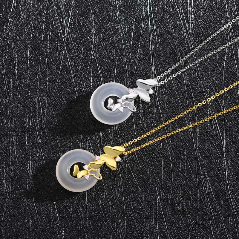 Colgante de plata de Buddha Stones 925 con forma de mariposa y calcedonia, con hebilla de paz y bendición de la suerte - image 9