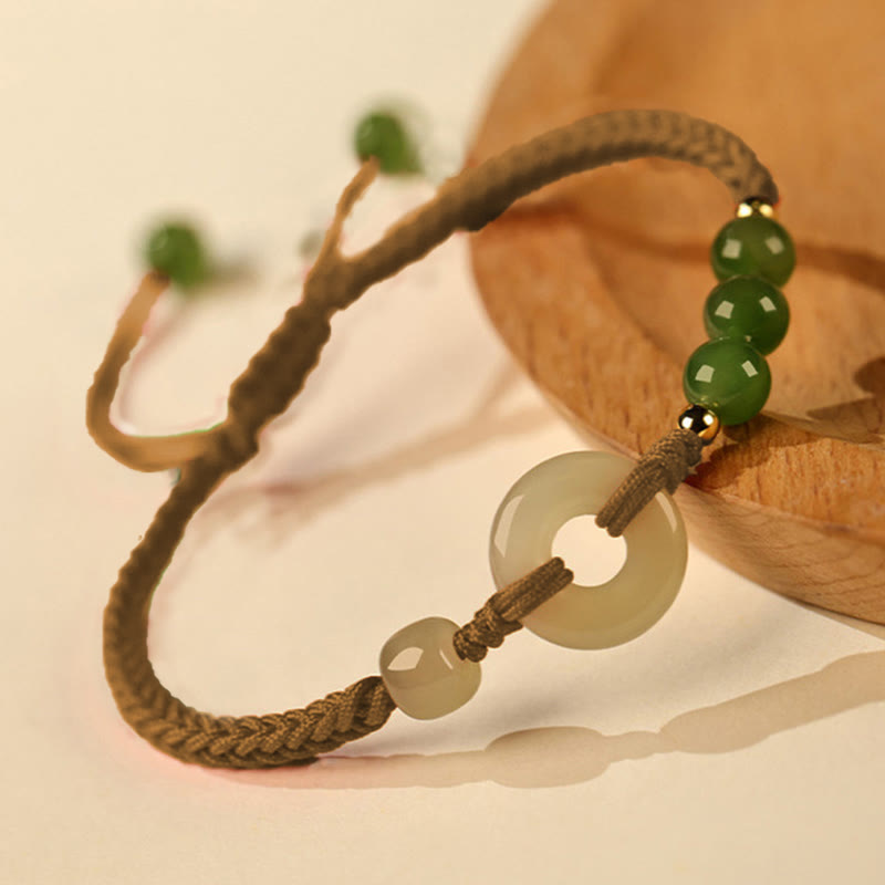 Pulsera de protección de la suerte con hilo rojo y hebilla de paz de jade hetiano natural con Buddha Stones