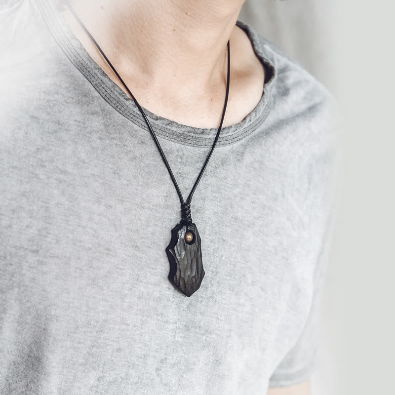 Collar con colgante de paz y calma con cuentas de cobre de forma irregular de madera de ébano y Buddha Stones
