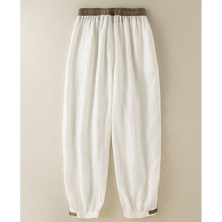 Pantalones harén de algodón liso con cordón y bolsillos para mujer con Buddha Stones - image 8