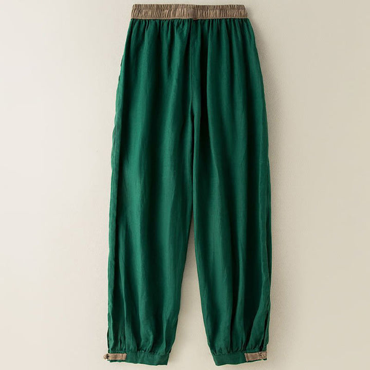 Pantalones harén de algodón liso con cordón y bolsillos para mujer con Buddha Stones - image 11