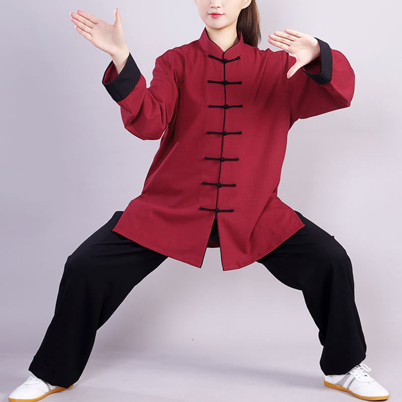 Conjunto de ropa unisex de lino y algodón con diseño de rana y Buddha Stones, para meditación, tai chi, qigong y zen, otoño e invierno, 2 unidades - Rojo granate (forrado con vellón) - 3XL- APTO PARA US . UK/ AU/UE - XL - image 0