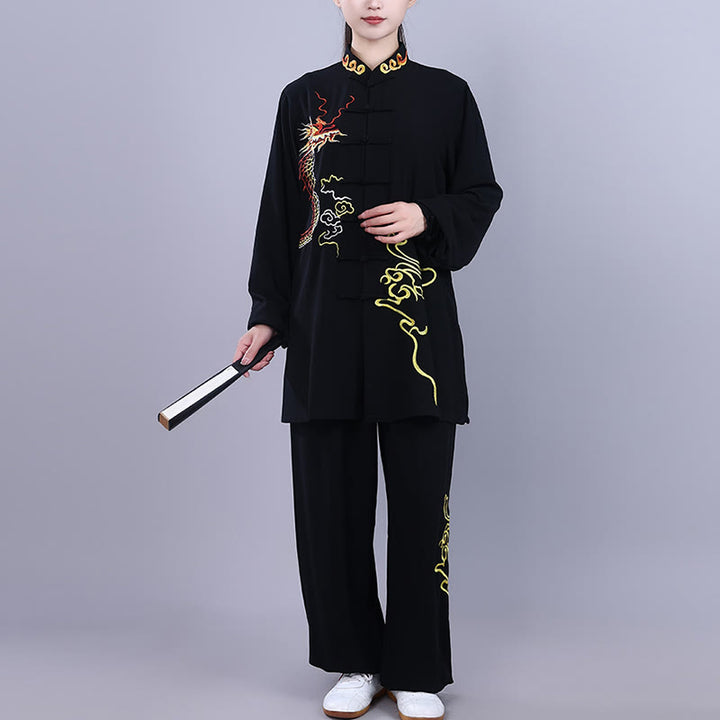 Conjunto de 2 piezas de ropa unisex de algodón con diseño de Buddha Stones y dragón y bordado otoñal para meditación, tai chi, qigong y zen - image 2