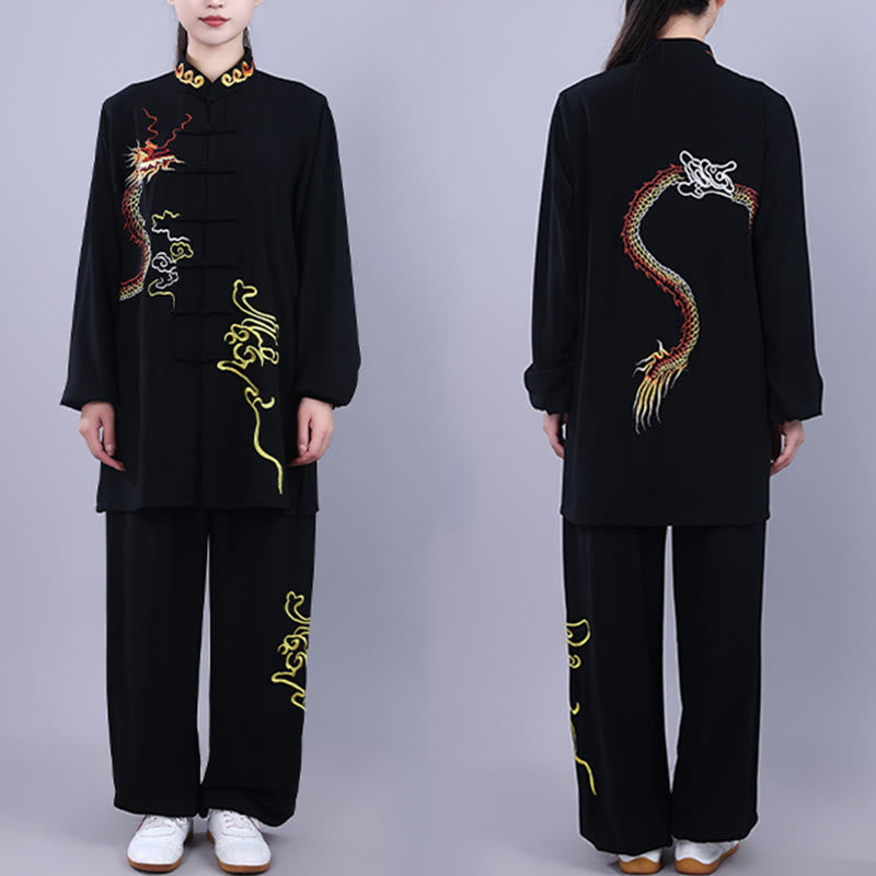 Conjunto de 2 piezas de ropa unisex de algodón con diseño de Buddha Stones y dragón y bordado otoñal para meditación, tai chi, qigong y zen - Negro - 3XL- APTO PARA US./ UK/AU/ EU- XL - image 0